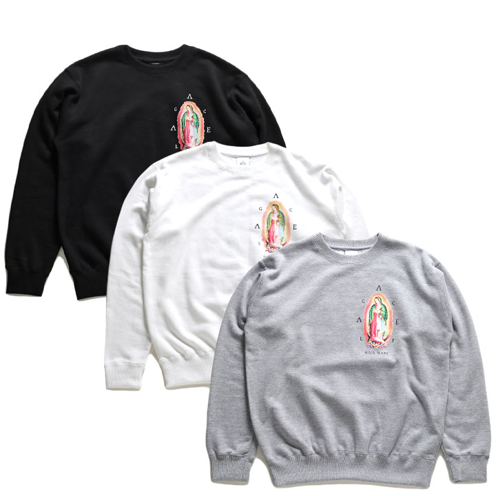 ACEFLAG トレーナー ブランド スケボー 長袖 スウェット 裏パイル レディース 全3色 大きいサイズ エースフラッグ かわいい キュート 聖母 マリア ACEFLAG