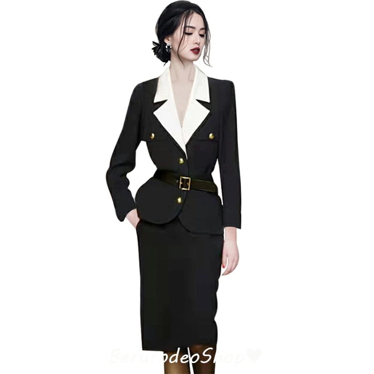 スカート セットアップ レディース 韓国風 テーラードジャケット 黒 タイトスカート 膝丈スカート 通勤 OL オシャレ 上下セット 2点セット 春秋 30代 40代 S M L XL