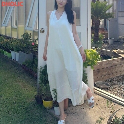 [メガ割りSALE]Vネックフリンジワンピース