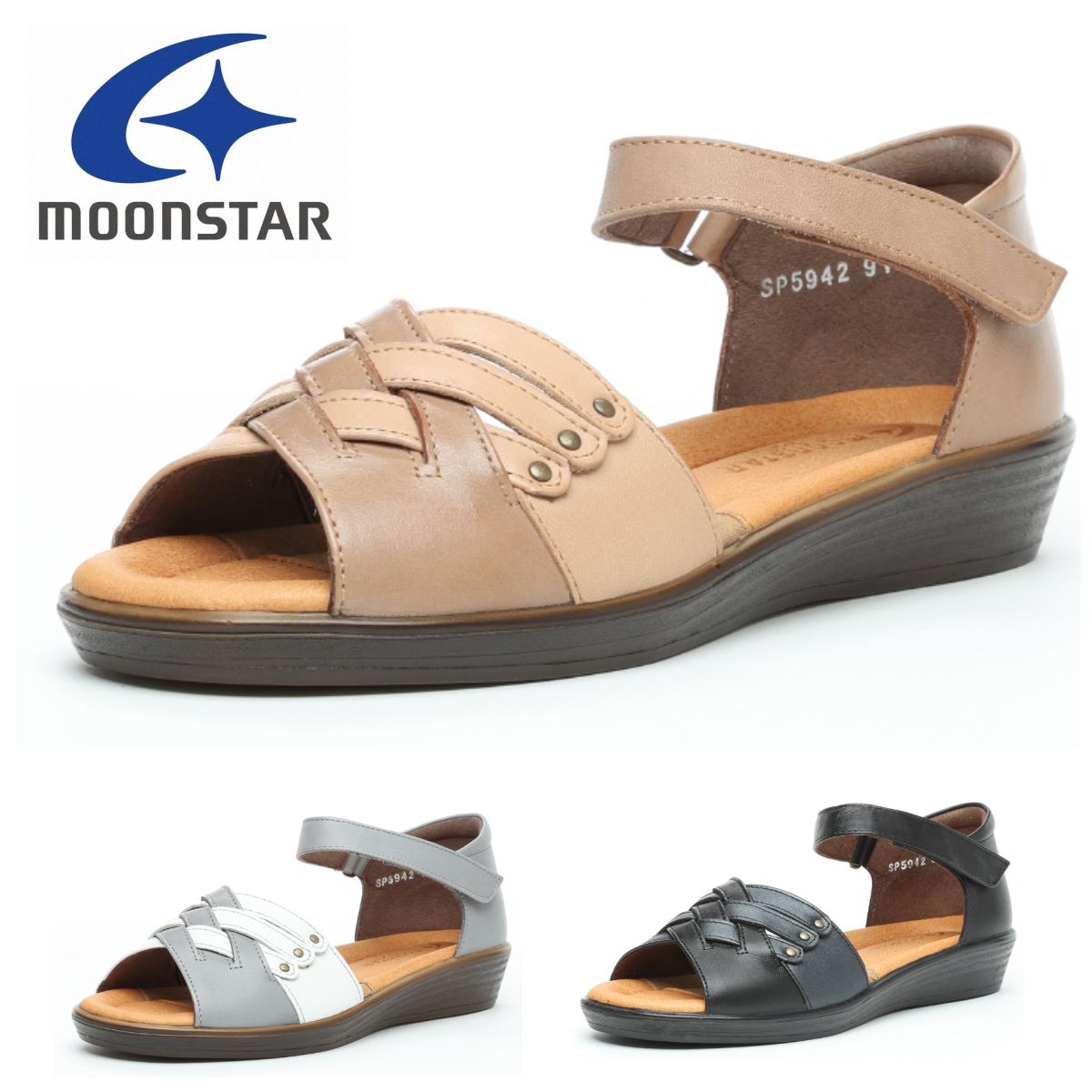 ムーンスター スポルス レディース コンフォート サンダル SP5942 moonstar 国産 日本製 マジックテープ 軽量 母の日
