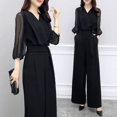 オールインワンスーツ パンツスーツ ロング丈 7分袖 シースルー Vネック 胸元 ウエストマーク かわいい 大人可愛い きれいめ シンプル 上品 おしゃれ かっこいい レトロ こなれ感 個性的 主役級