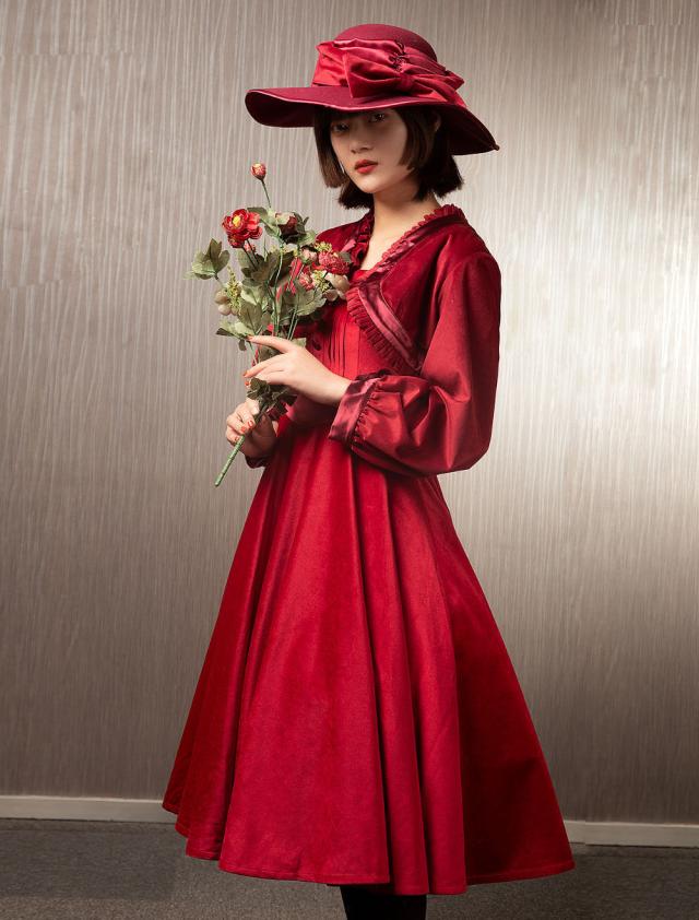 【全店任意2枚購入で100円OFF】甘ロリドレス衣装ベロア長袖ジャンパートップドレス2点セット