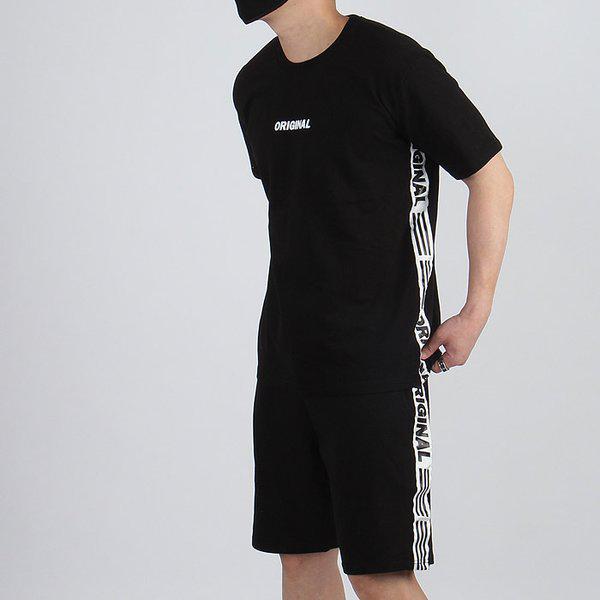 SMメンズビッグサイズオリジナルテーピング半袖TシャツハーフパンツSET