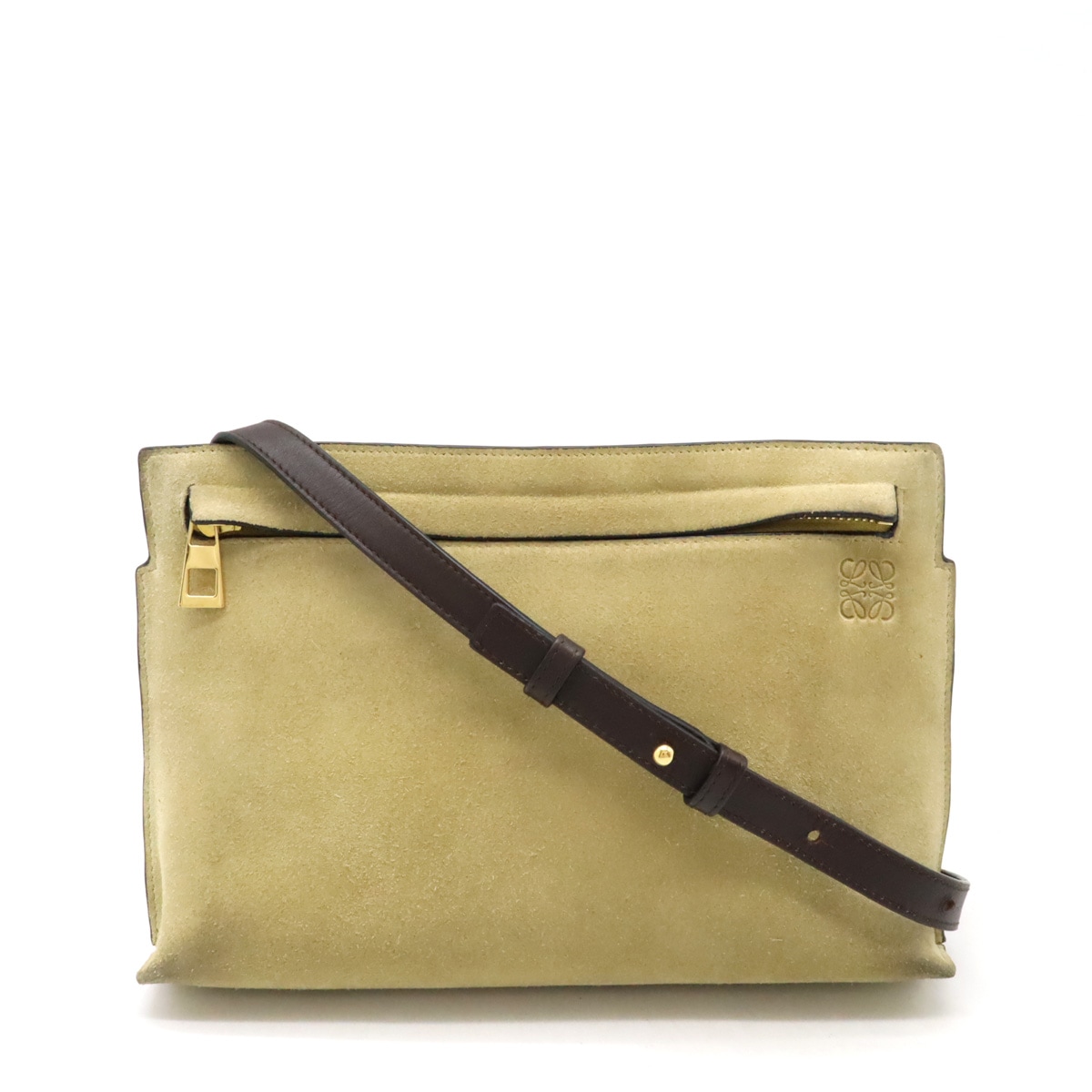 アナグラム ショルダーバッグ 斜め掛け スエード レザー ベージュ ダークブラウン 茶 ゴールド金