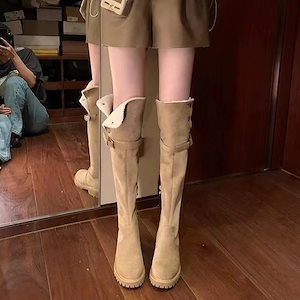 ブーツ 女性用 ニーハイ ライダース 厚底 厚手 ギャザー 雪ブーツ 綿靴 防寒 ファッション