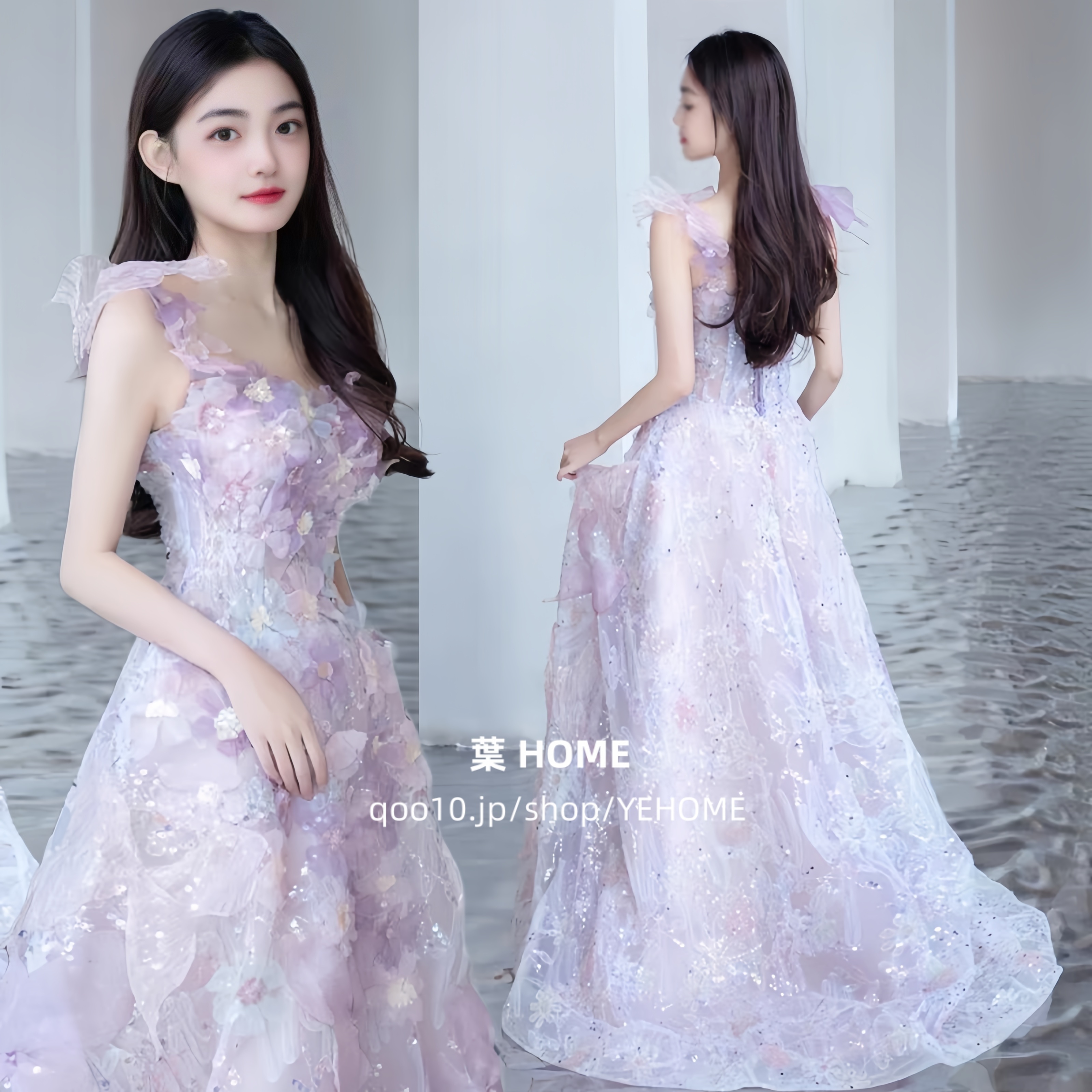 パーティードレス 二次会用 ウェディングドレス Aラインワンピース レースの花 演奏会 エレガンス ロングドレス 成人式 姫系 発表会/撮影用/お嫁さん/披露宴/花嫁 カラードレス ボートネック