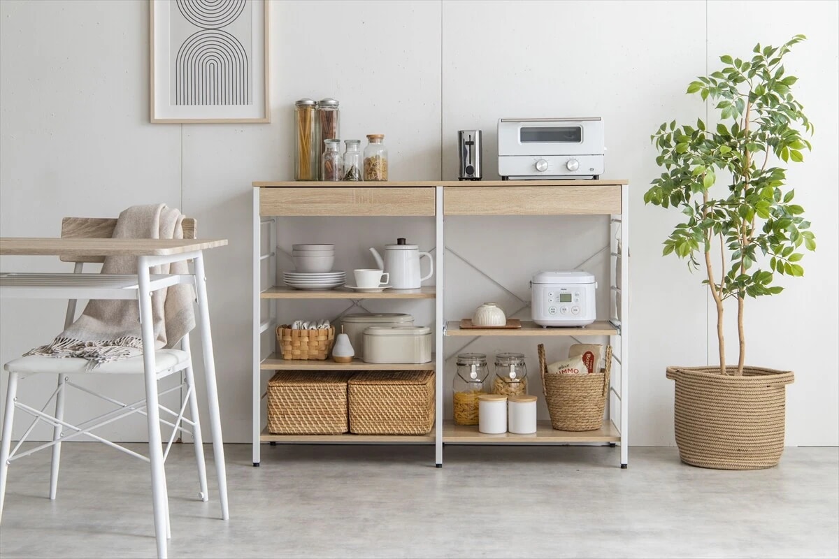 【幅120cm】Cammy レンジラック　レンジラック　レンジ台　引き出し　棚　スライドトレー　シンプル　キッチン