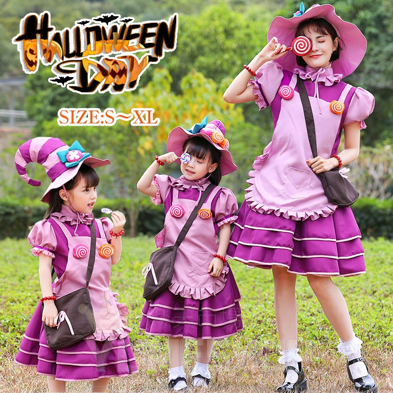 ハロウイン 仮装 キャンディー魔女 コスチューム 女の子 魔法使い 6点セット ドレス エプロン プリンセス コスプレ キッズ ワンピース 子供 女の子 魔女っ子 仮装 キッズ 変装 キッズ 妖精 キ