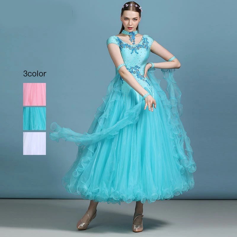 社交ダンス衣装 モダンドレス ラテンドレス スタンダードドレスドレス 花柄 衣装 モダン スタンダード ルンバ レッスン着 長袖 透け感 レース ワルツ 専用 練習着 発表会 ストレッチ 団体 パーテ