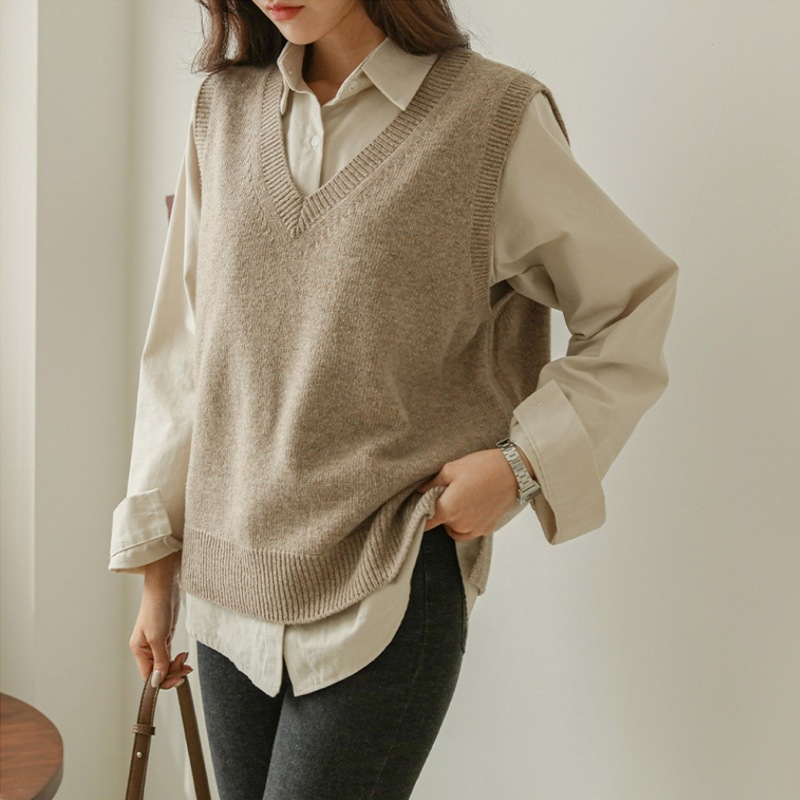 ニットベスト カジュアルニットベスト オフィスカジュアル シンプルニットベスト トップス ニットソー セーター プルオーバー 袖なし ノースリーブ Vネック ストレート Aライン Iライン スマート 5,228円