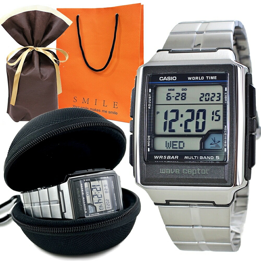 ラッピング済 ギフトセット カシオ ウェーブセプター メンズ 電波腕時計 男性 プレゼント 電波時計 デジタル 外国人へのプレゼント 国産メーカー 腕時計 手表 海外旅行 防水 釣り アウトドア キャ