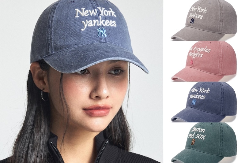 3ACPVV04N韓国限定販売 男女共用 バシティー レタリング ウォッシング アンストラクチャー ボールキャップ ニューヨークヤンキース