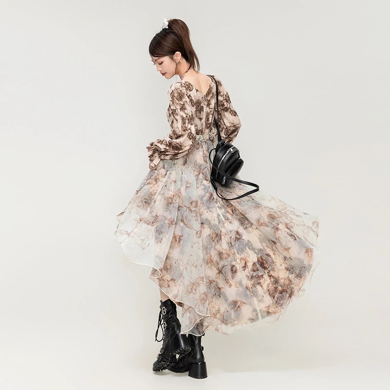 戦災薔薇レトロテールドレス2024夏メーデー旅行スリムプリンセススカートパフスカート