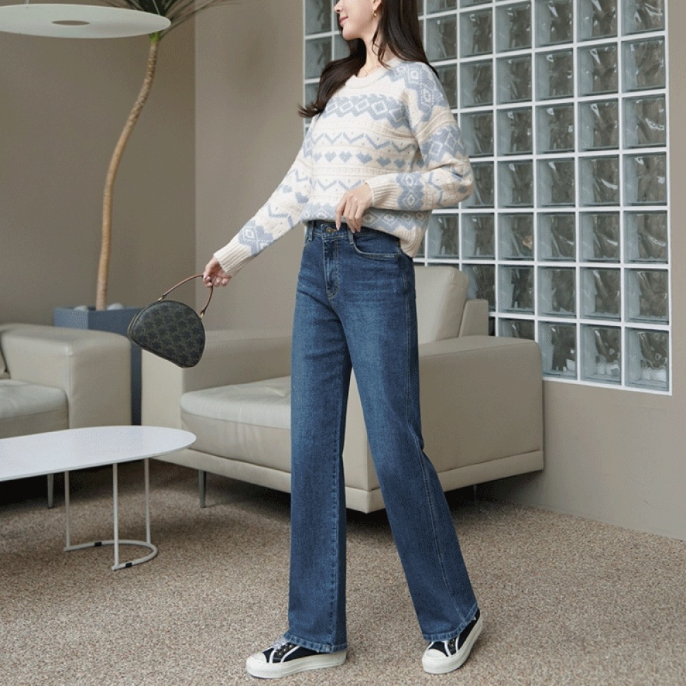 Click & Funny [起毛] フルパッド入りワイドデニムパンツ [SMLXL2XL3XL]