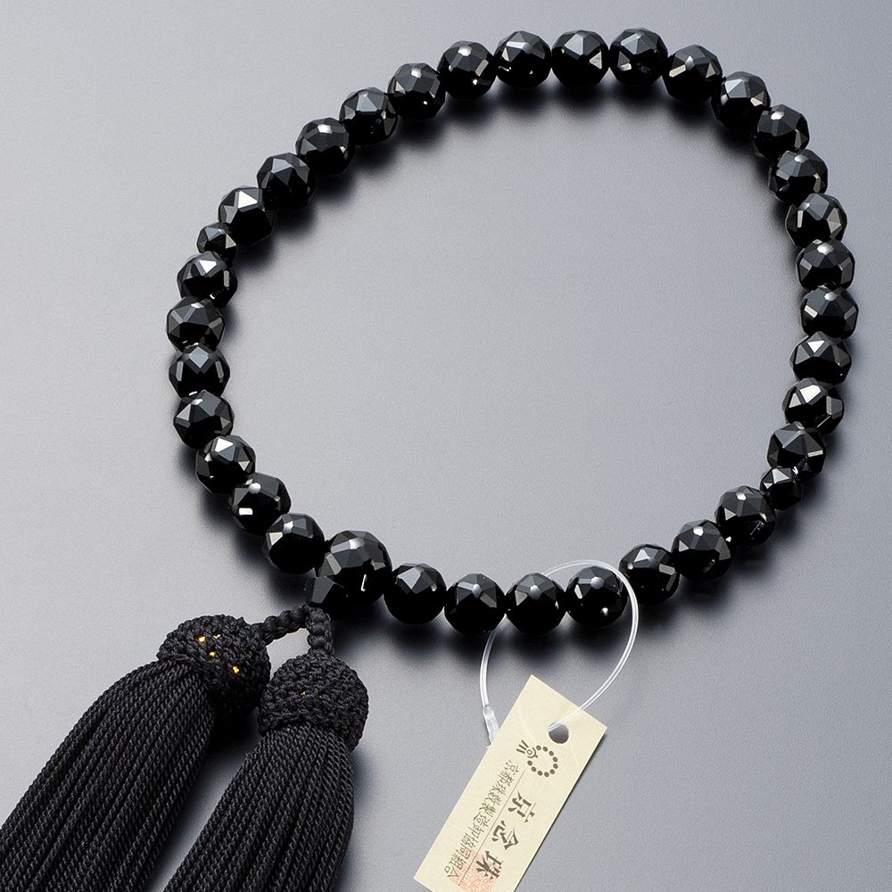 仏壇屋 滝田商店 京念珠 数珠 女性用 黒オニキス ジュエリー切子カット 正絹頭付房 数珠袋付 すべての宗派で使える 証明書付