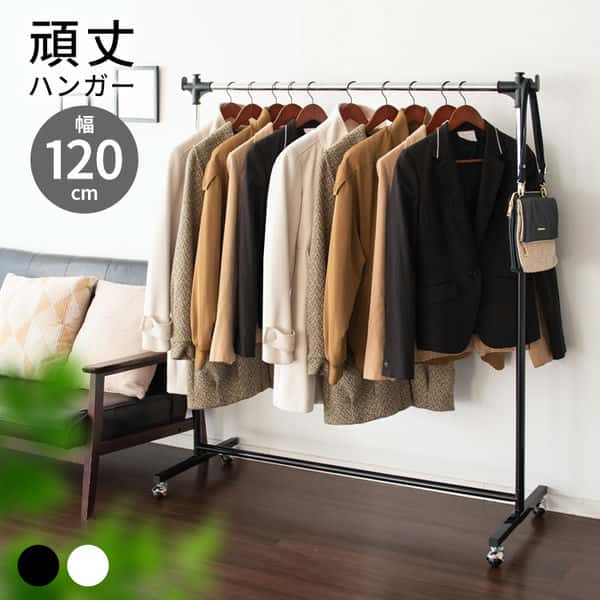 頑丈 ハンガー ラック 衣類収納 洋服掛け 高さ調節 可能 キャスター付き 幅120cm 新生活 引越