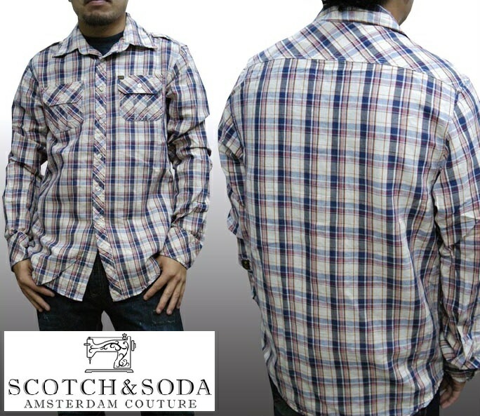 スコッチ&ソーダ スコッチアンドソーダ scotch&soda メンズ 長袖 シャツ チェック ネイビー レッド ベージュ ダブルボタン トップス カジュアル サーフ セレブ ストリート ヨーロピアン