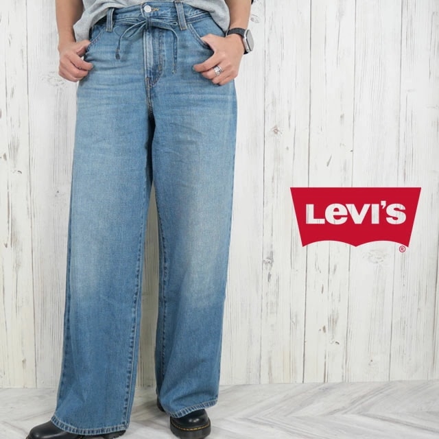 リーバイス XL ストレートジーンズ レディース a87010009 デニムパンツ 長ズボン バギーパンツ ワイドシルエット 軽量 ボトムス ジーパン アパレル タイベルト ユーズド加工 ミディアムイ
