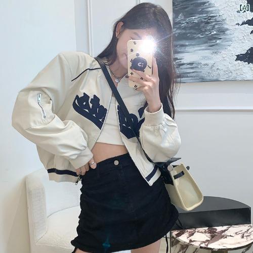 レディース レディース ファッション 韓国 韓国　ヨーロピアン　海外風　おしゃれ　かわいい　綺麗　大人 アメカジ ベースボール ジャケット 春秋 レトロ リトル スタイリッシュ ガール ボン バー ジ