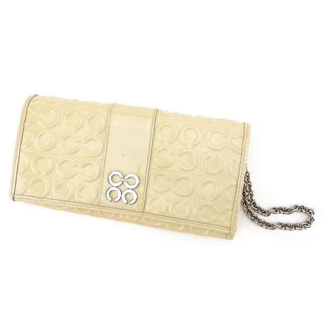 長財布 チェーンウォレット オプアート ホワイト シルバー 中古