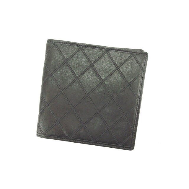 二つ折り札入れ ワイルドステッチ ブラック 中古