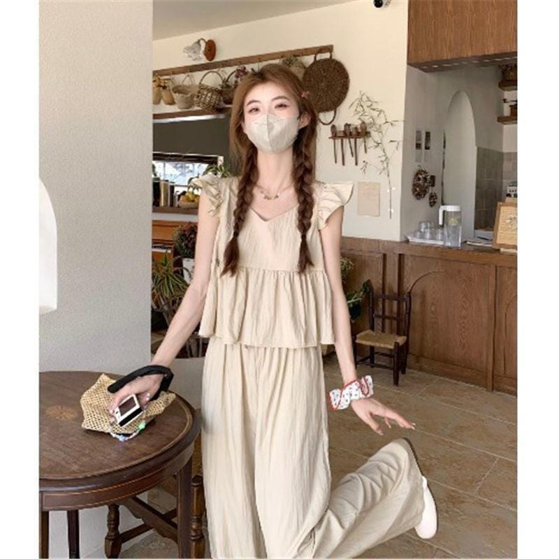 セットアップ ワイドパンツ シャツ ブラウス レディース トップス カジュアル 夏 きれいめ 涼しい 韓国ファッション 楽ちん 可愛い