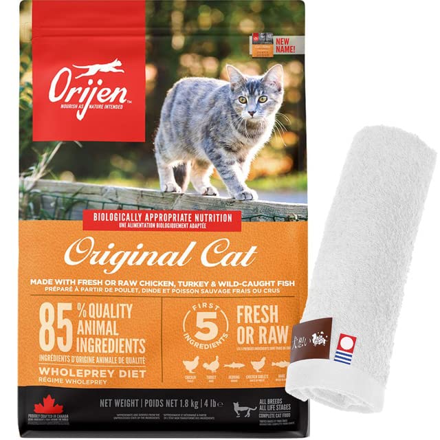 【カナダ産】Orijen(オリジン) キャットフード オリジナルキャット（旧キャット&キトゥン） 1.8kg【犬想いオリジナル今治ハンドタオルセット】【タオルカラー ホワイト】【正規品】