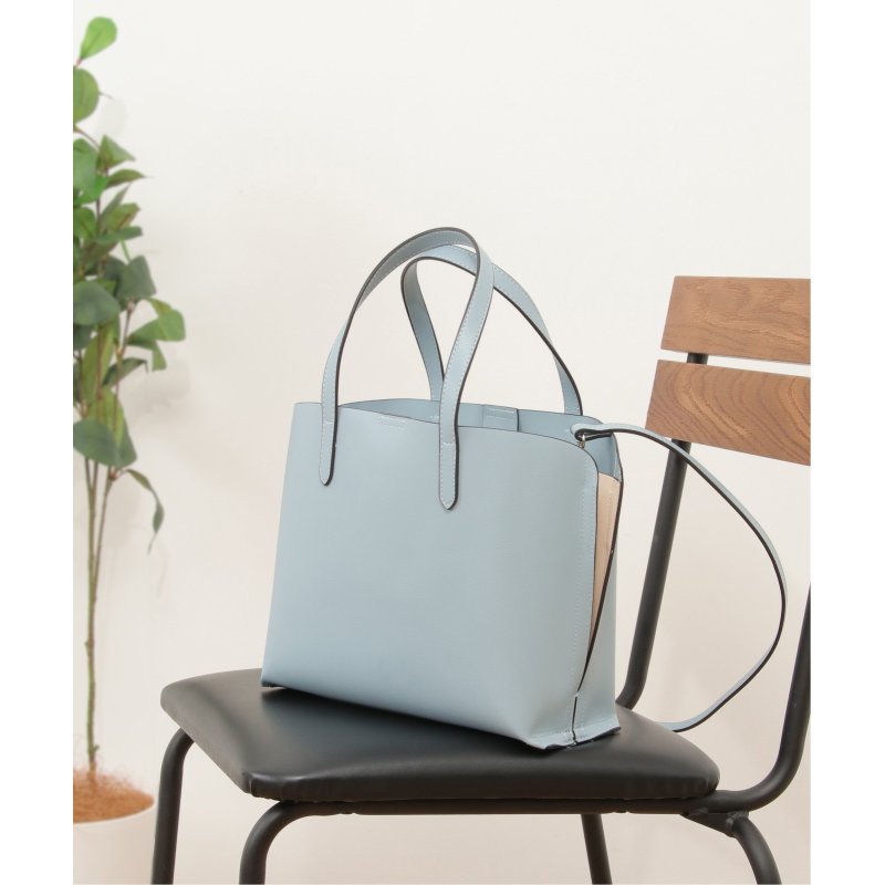 配色合皮ミドルトートバッグ