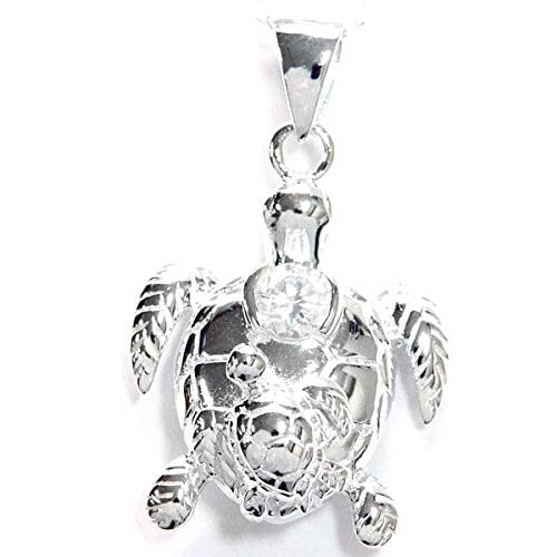 ハワイアンジュエリー ペンダント ネックレス ホヌ 親子 クリアジルコニア レディース シルバー925