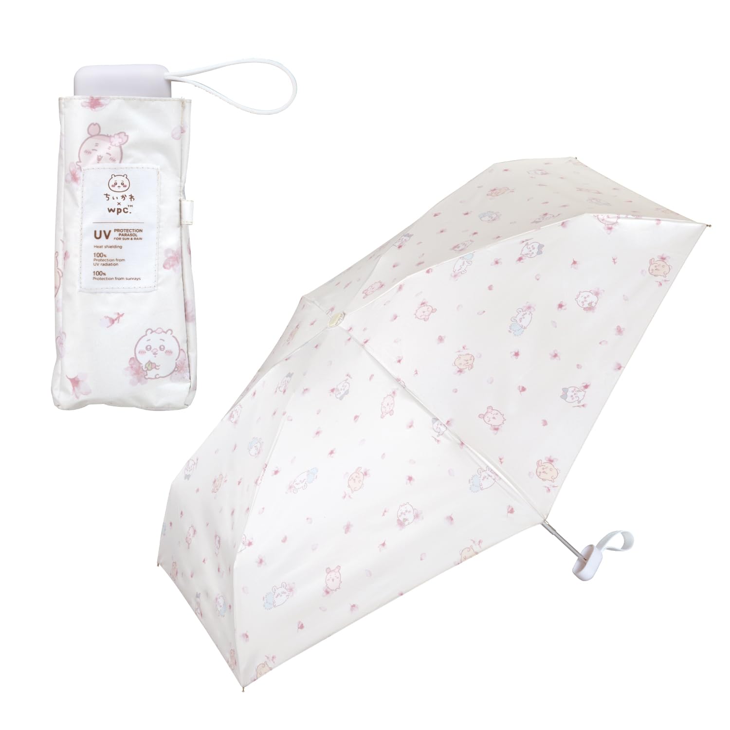 【2025】Wpc. 日傘 遮光 ちいかわ お花見 ミニ オフ 遮光率100%/UVカット率100%/・UPF50＋/遮熱/晴雨兼用 折りたたみ傘 ハチワレ うさぎ モモンガ 古本屋 カニちゃん 桜