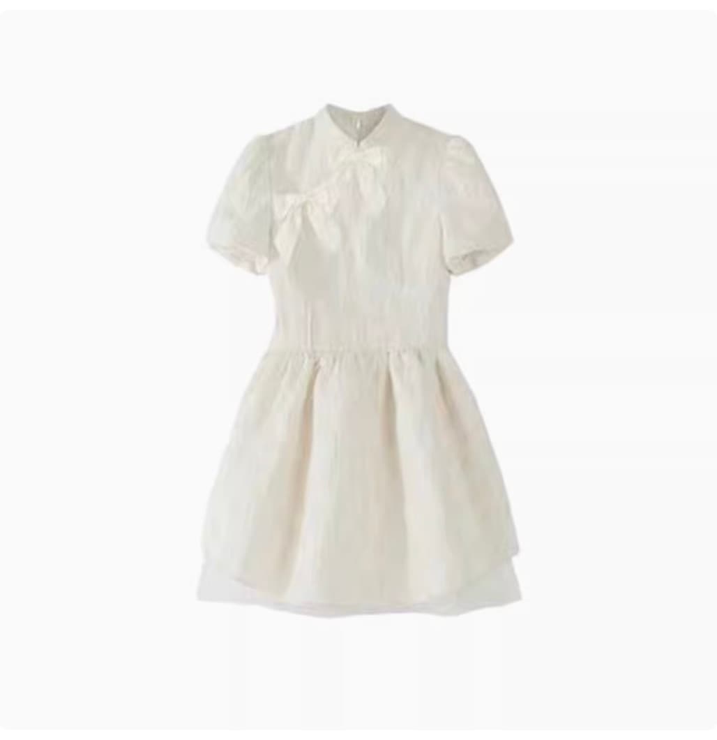 レディース ワンピース デート フレアワンピース ワンピドレス ショート ショート丈 袖あり 半袖 パフスリーブ 襟なし セミフレア Aライン 切り替えデザイン ウエストマーク かわいい 大人可愛い