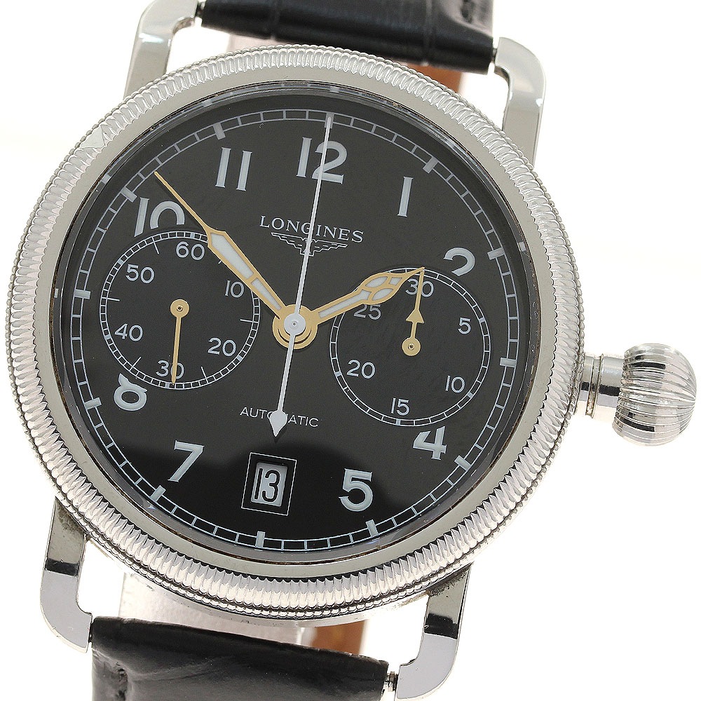 ロンジン LONGINES L2.783.4 ヘリテージ アヴィゲーション オーバーサイズクラウン デイト クロノグラフ 自動巻き メンズ _935168【中古】