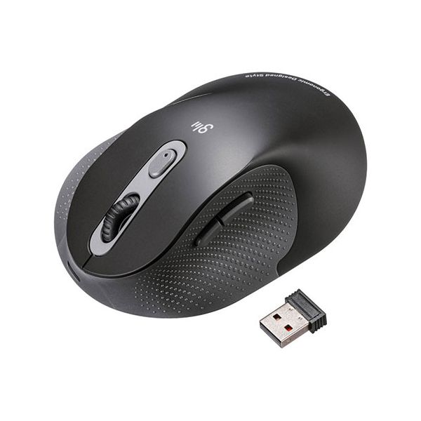 サンワサプライ 静音ワイヤレスエルゴノミクスマウス 2.4GHzワイヤレス/高さ58mm ブラック MA-EWBS528LBK