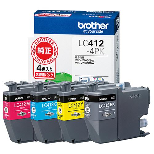 純正 LC412-4PK インクカートリッジ ブラック シアン マゼンタ イエロー 4色入りパック