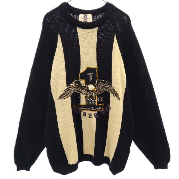 トラサルディ ジーンズ ウール 刺繍柄 長袖 セーター M TRUSSARDI JEANS ニット メンズ