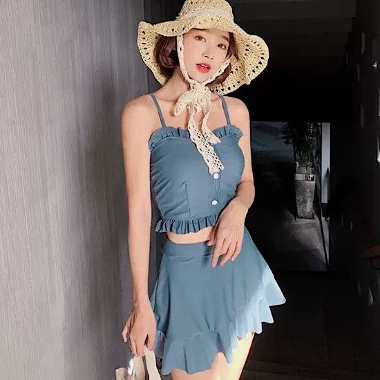 【取寄：納期2週間】水着 レディース ビキニ スリーピース ミニスカート 体型カバー セパレート 水泳 海水浴