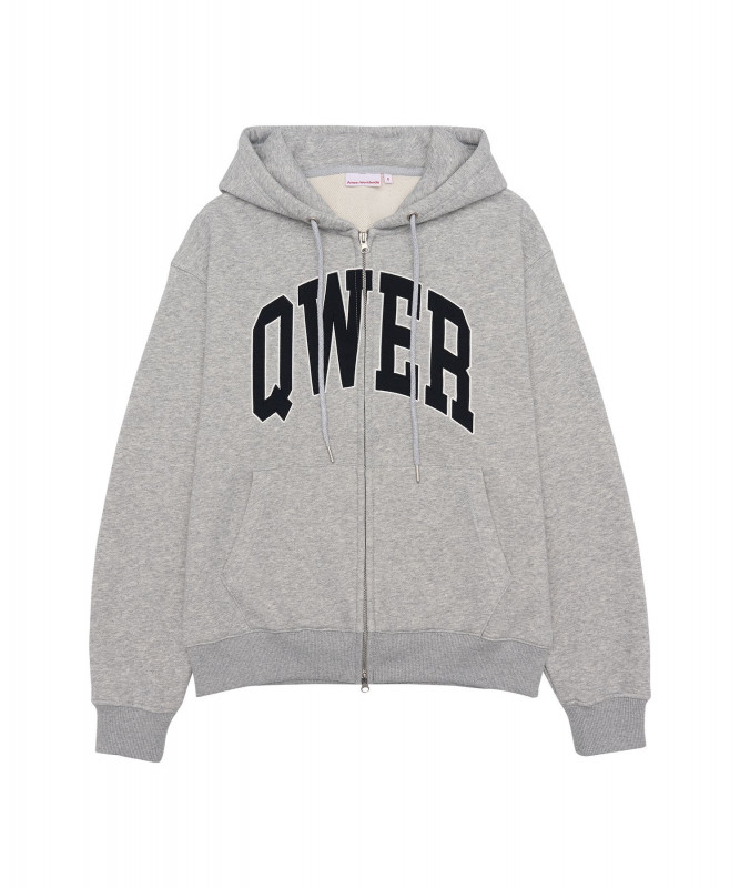 QWER BASIC APPLIQUE HOODIE ZIP-UP GREY