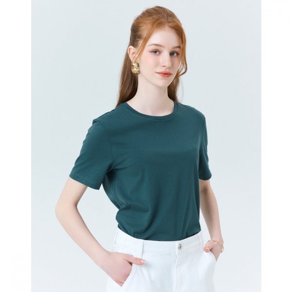 [24SS] [ベスト] ダークグリーンコットンシルクショートスリーブ T シャツ HSTS4BC36E3