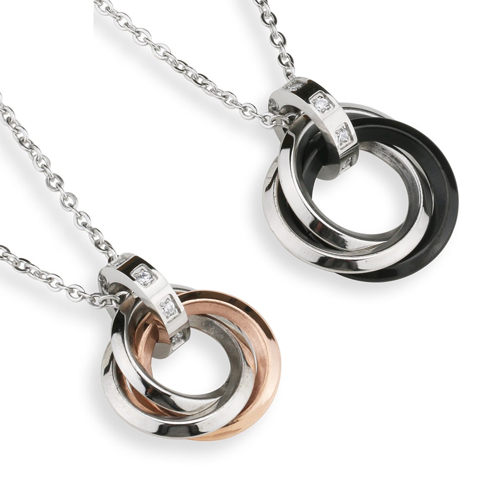 ステンレス ペア リングネックレス CZ [n281]