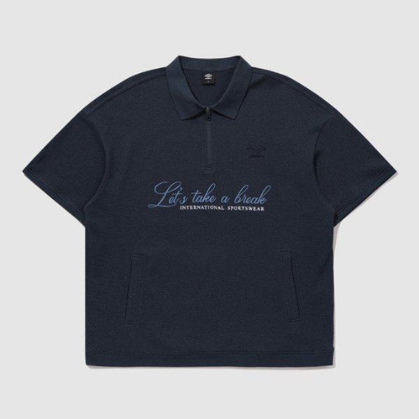 半袖Tシャツ CQK UQ221CTS49-DVY レイトチェックアウト ワッフル 半袖カラー ハーフジップアップ スウェットシャツ / DVY