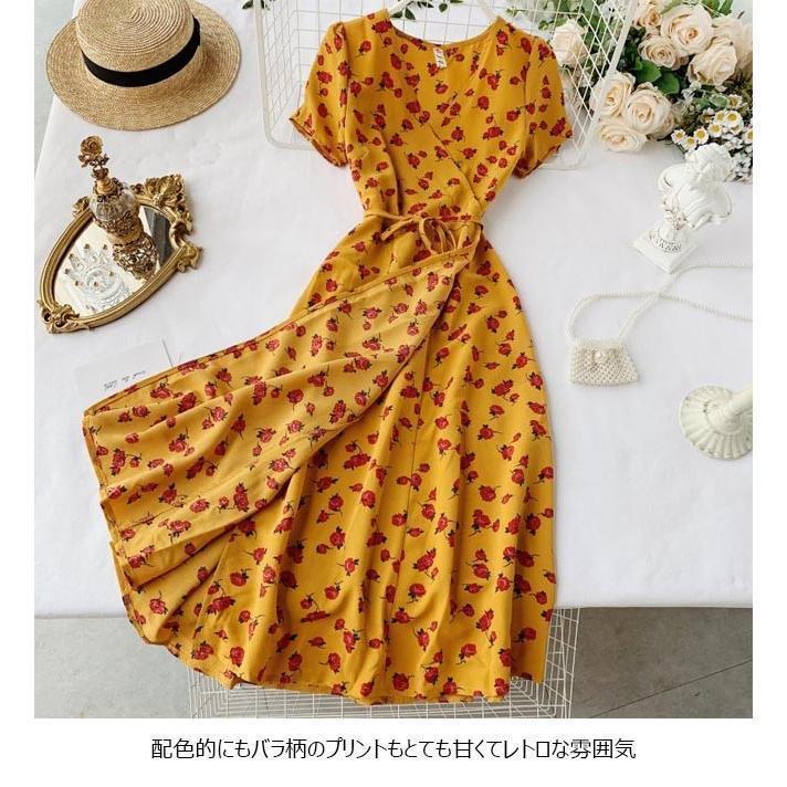 春 夏 ワンピース 半袖 夏ワンピース レディース ロングワンピ 花柄 Vネック レトロ 半袖ワンピ リゾートウェア 花柄ワンピース お洒落
