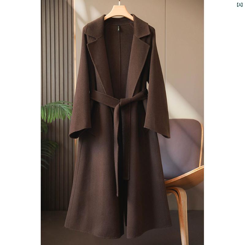レディース ファッション　オシャレ　カジュアル　かわいい　綺麗 シンプル ウエスト 付き ミドル丈 ウール コート 両面