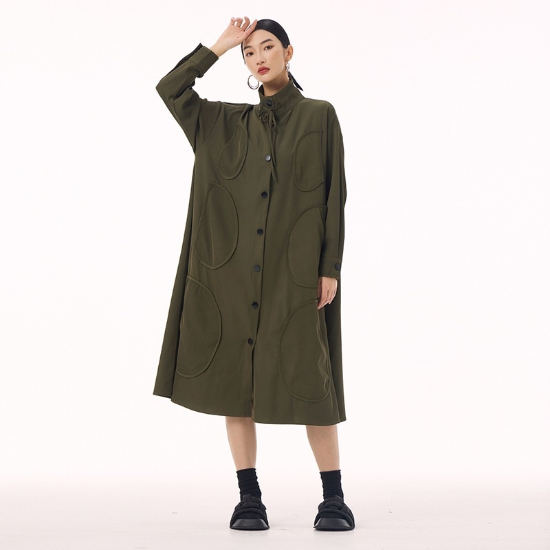 【J.Fashion】 欧美風 ドッキングワンピース スタンド襟 おしゃれ レディース ロングカーディガン 関連商品購入可能 メガ割