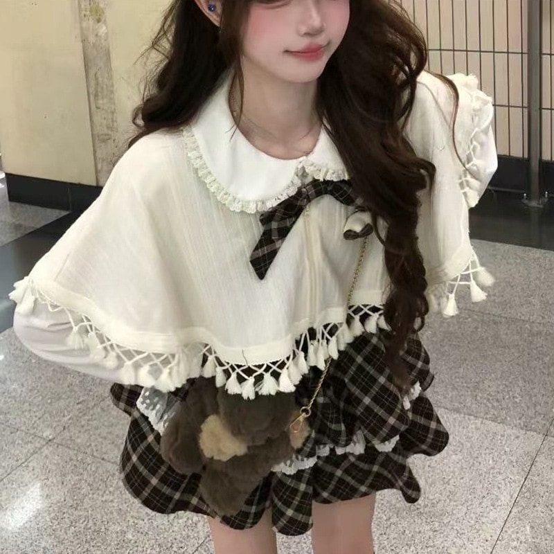 スイート風セット バトンケープ＆チェックシャツ セットアップ デート
