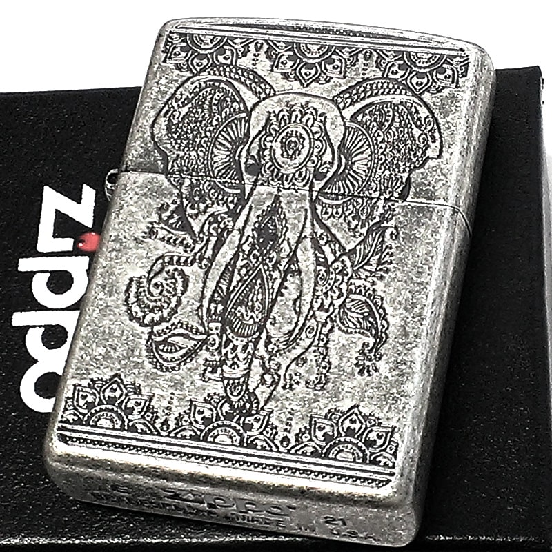 ジッポ ライター インディアン エレファント ZIPPO 象 銀燻しバレル 古美仕上げ アンティークシルバー おしゃれ かっこいい お守り メンズ お洒落 ギフト プレゼント