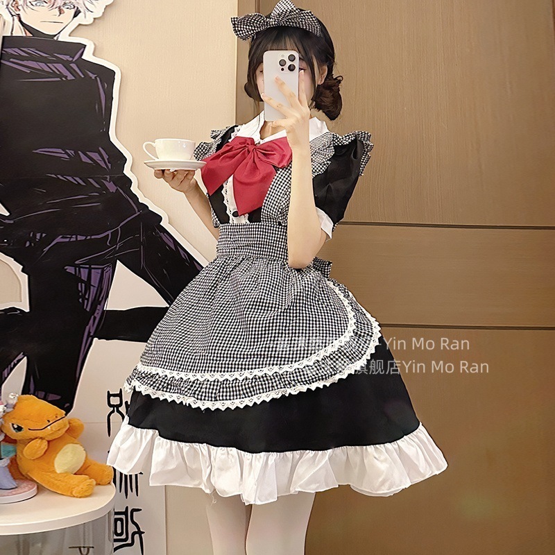 正規品販売:英倫メイドちゃん ~ 白黒格子縞スカートcos服メイド服猫娘ロリータコスプレ女装
