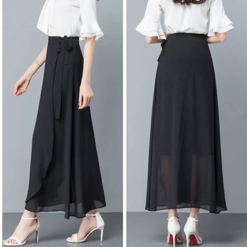 スカート ボトムス 巻きスカート 透け感 シフォンスカート シフォン タイト ロング ロング丈 スリム ウエストリボン ハイウエスト シースルー かわいい 可愛い きれいめ シンプル 大人 上品