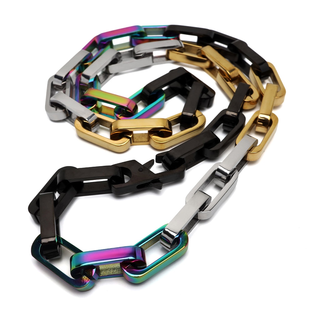 ステンレス カラフルなごつめチェーンネックレス [n1105]