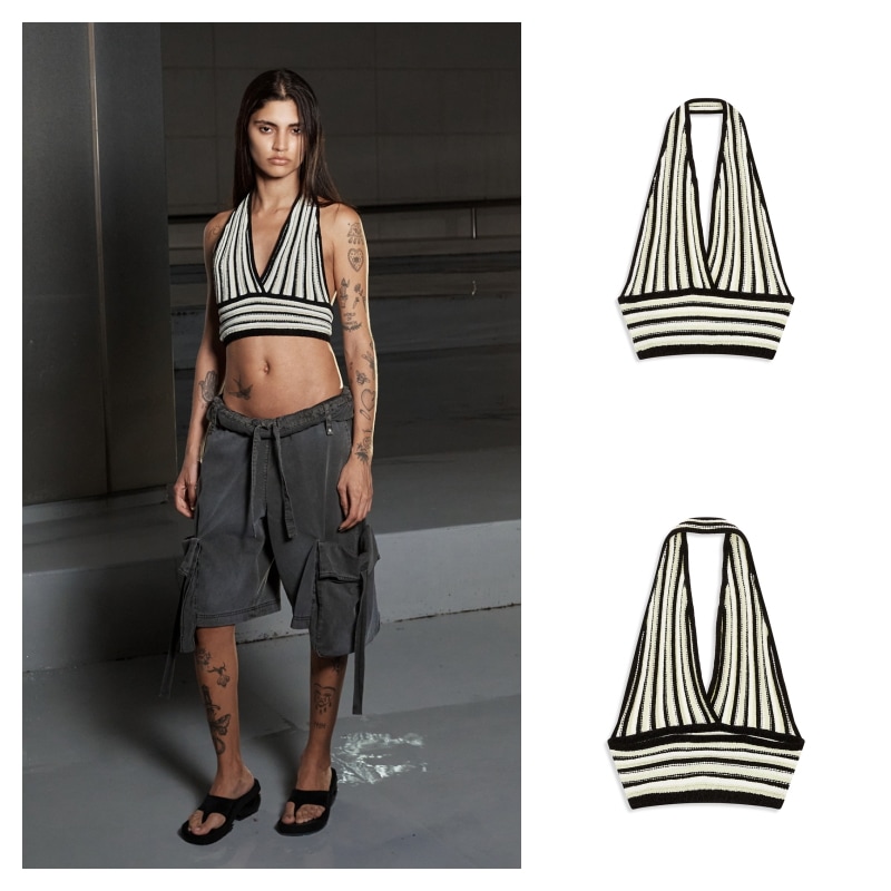 【OPEN Yy】 EMBOSSED STRIPE KNIT TOP : MULTI