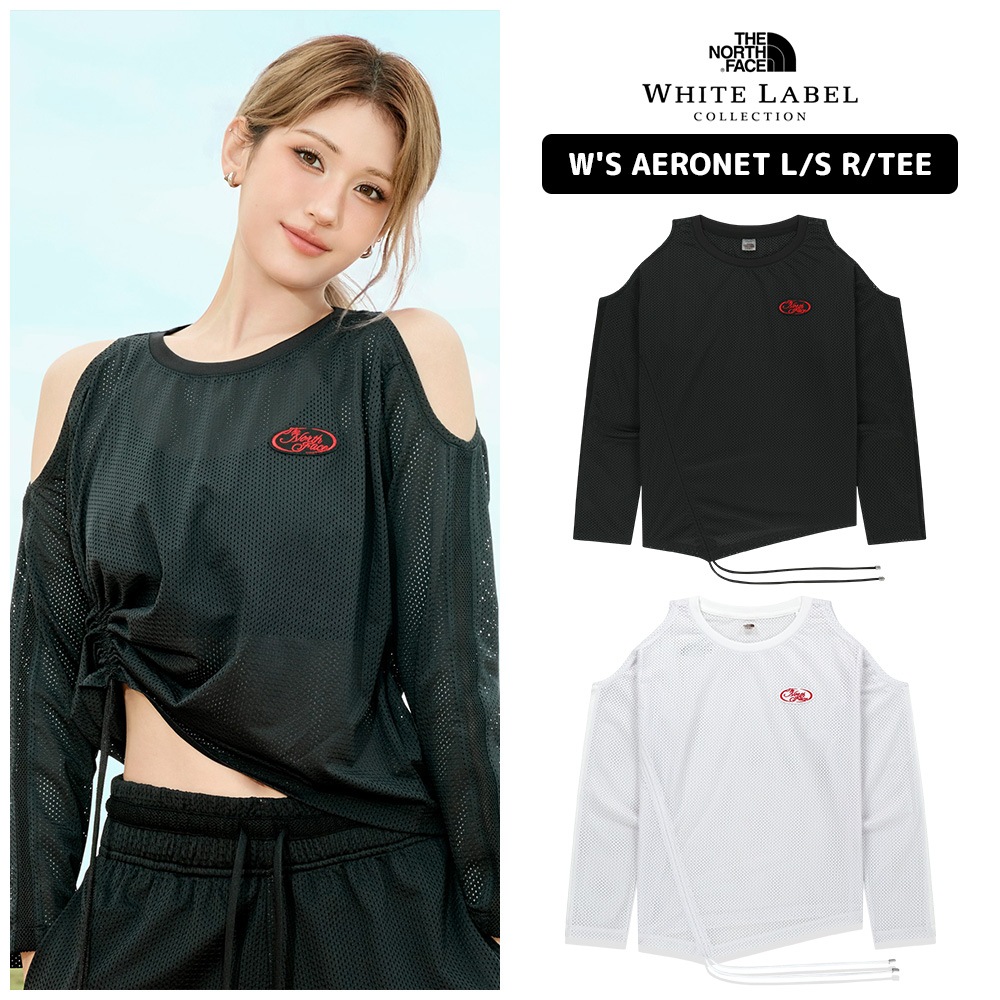 W S AERONET L/S R/TEE WHITE LABEL 長袖 メッシュ 透け感 レイヤード シャーリング カットアウト スリムフィット トップス レディース NT7TS31K